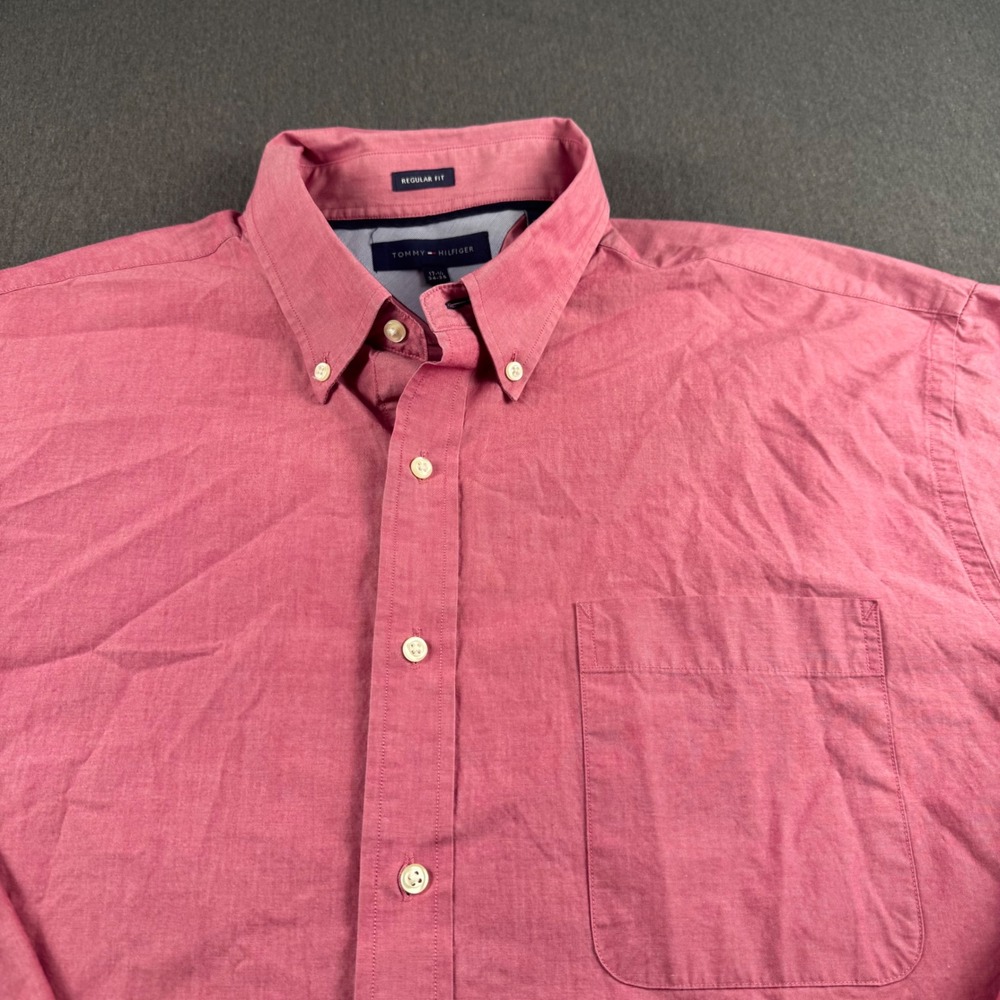 Tommy Hilfiger Mens Regular Fit Button Down Shirt Pink Coral‎ 17.5 34-35 XL
